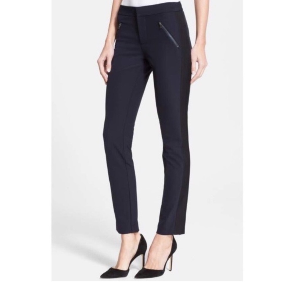 Rebecca Taylor stretch pant with leather and zipper details